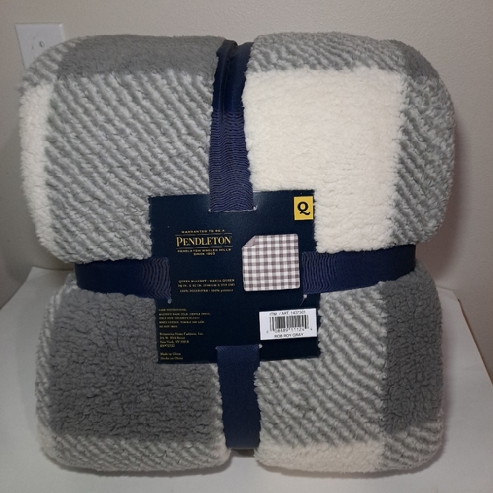 Pendleton Queen Sherpa Fleece Blanket Rob Roy Gray New